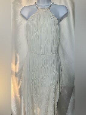 Elegant Pearl-Halter Ivory water ripple Women’s Dress by RHIOAS